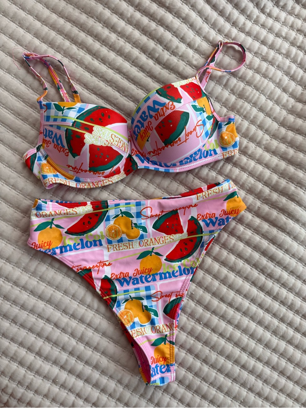 Girls Pink Fruit-Print Bikini Swim Set